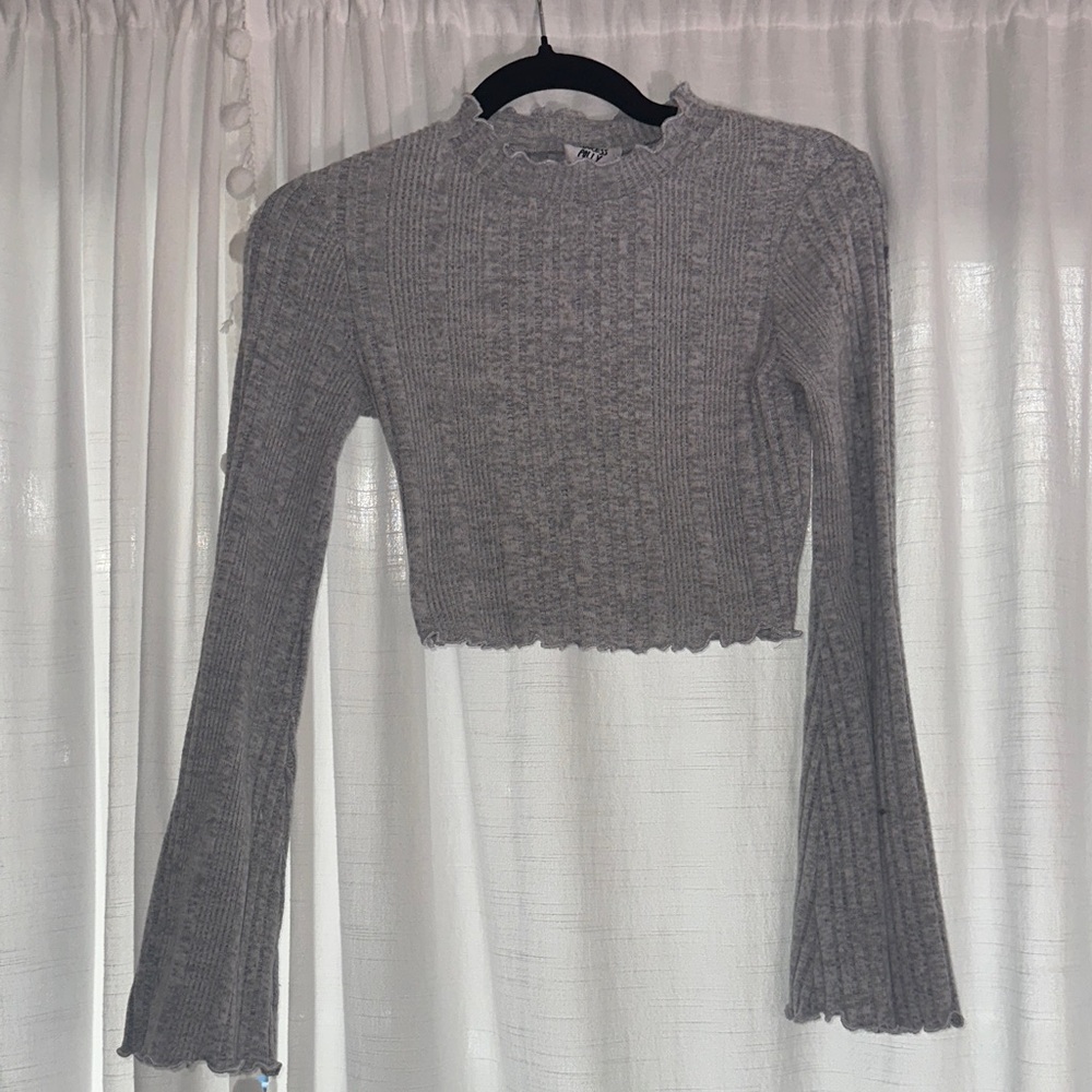 Princess Polly Gray Ribbed Knit Blouse